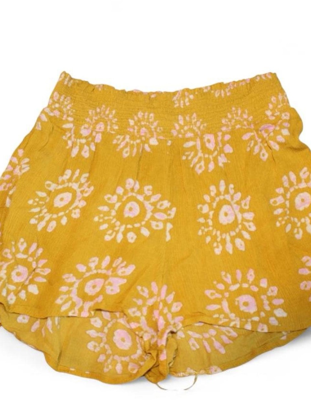 Urban Outfitters Mustard Yellow Floral Elastic-Waist Shorts